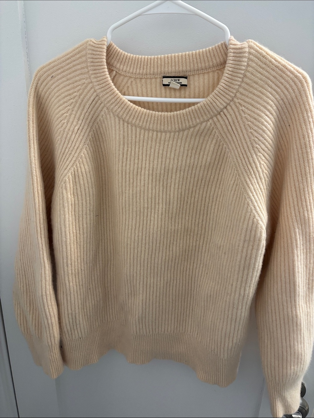J. Crew Beige 100% CASHMERE ✅ Ribbed Crewneck Sweater